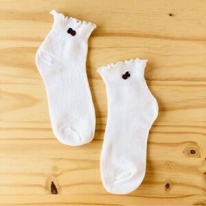 Rose Hand Embroidered Ankle Socks Ruffled Socks